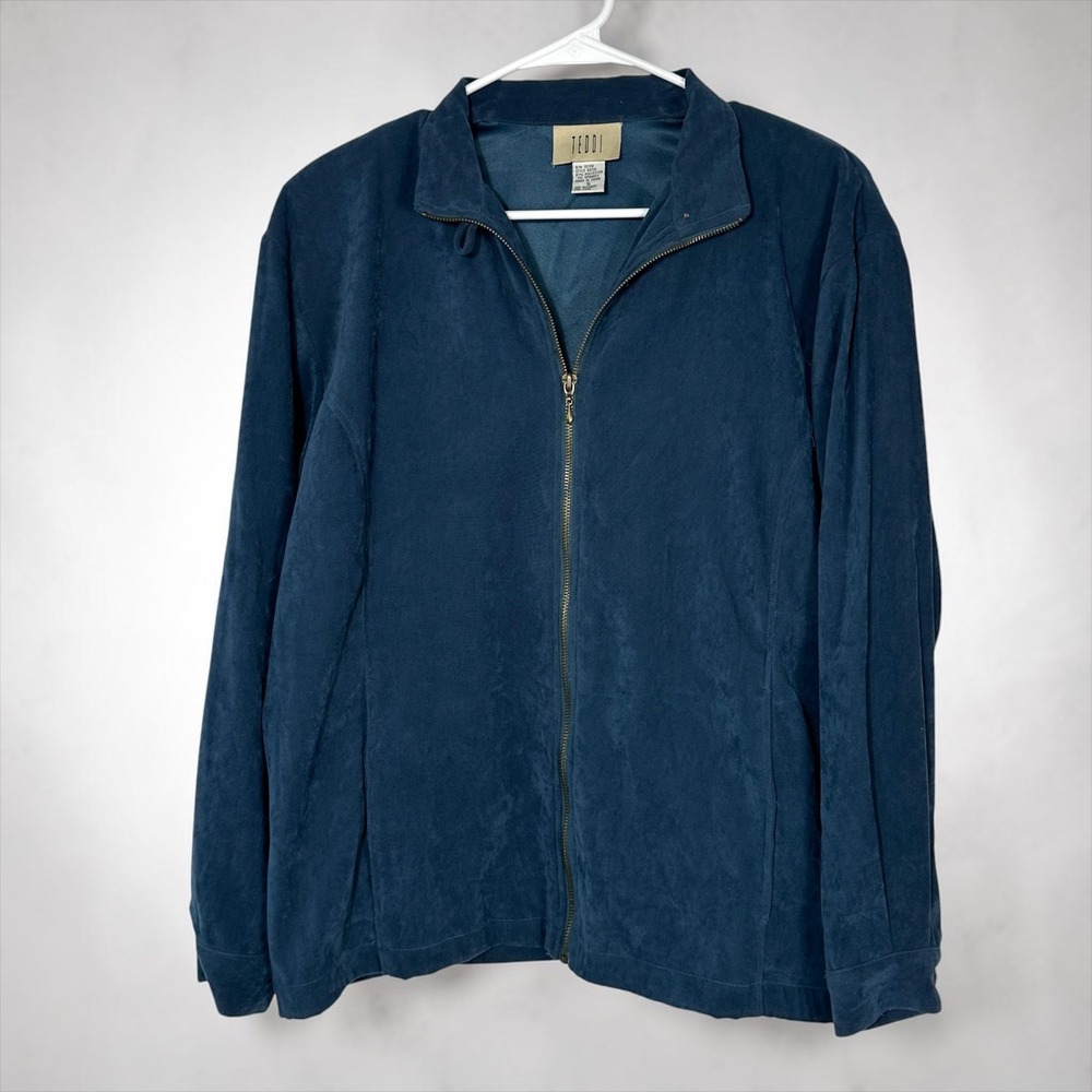 Teddi Womens Teal Blue Faux Suede Full Zip Jacket Style 60201 Small